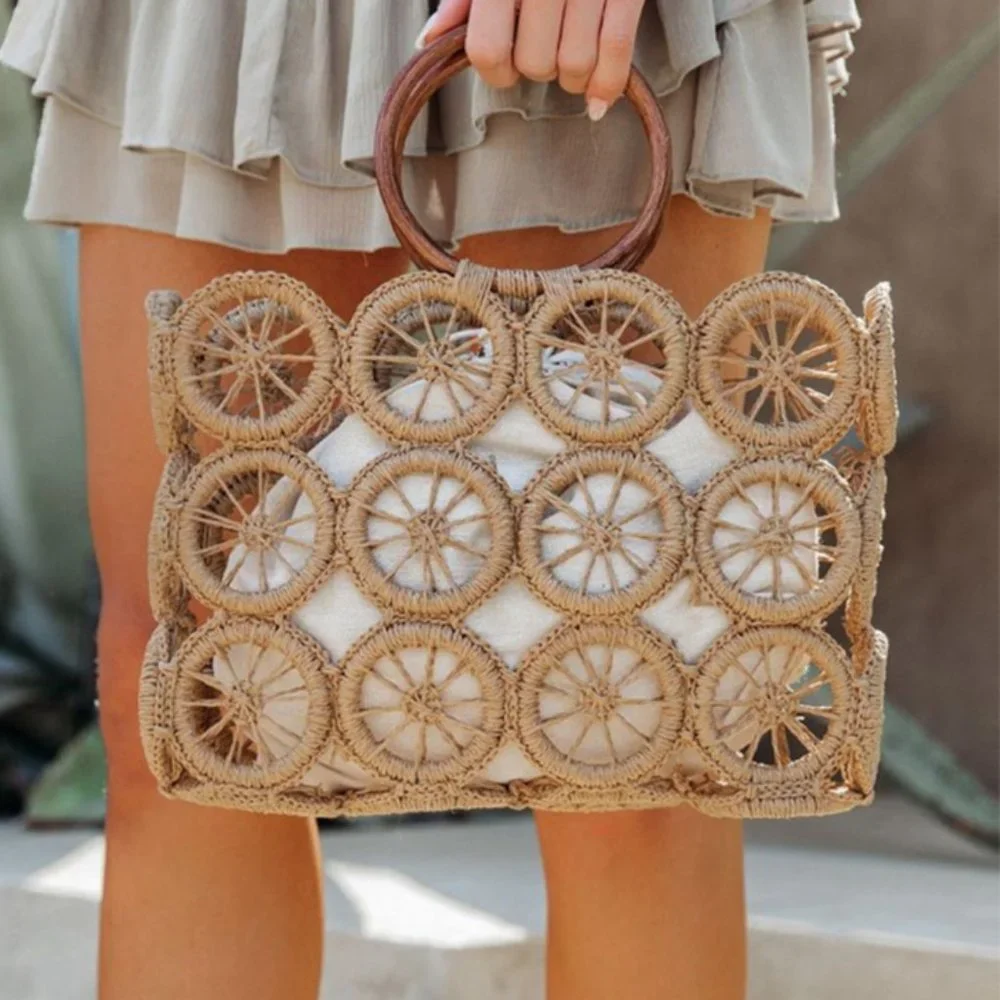 Bohemian Island Rattan Macrame Tote - Picture 1 of 7